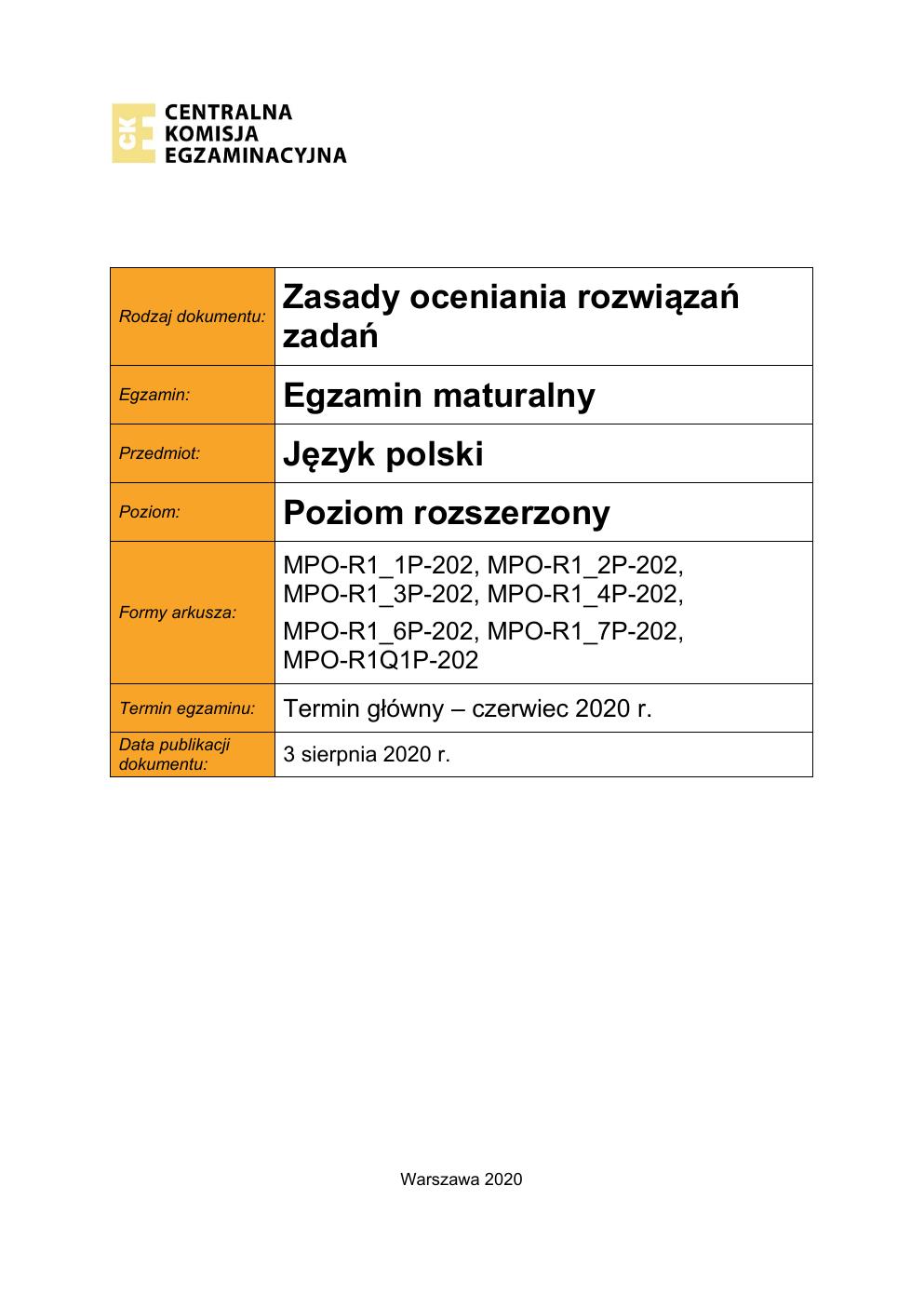 język polski rozszerzony - matura 2020 - zasady oceniania-01
