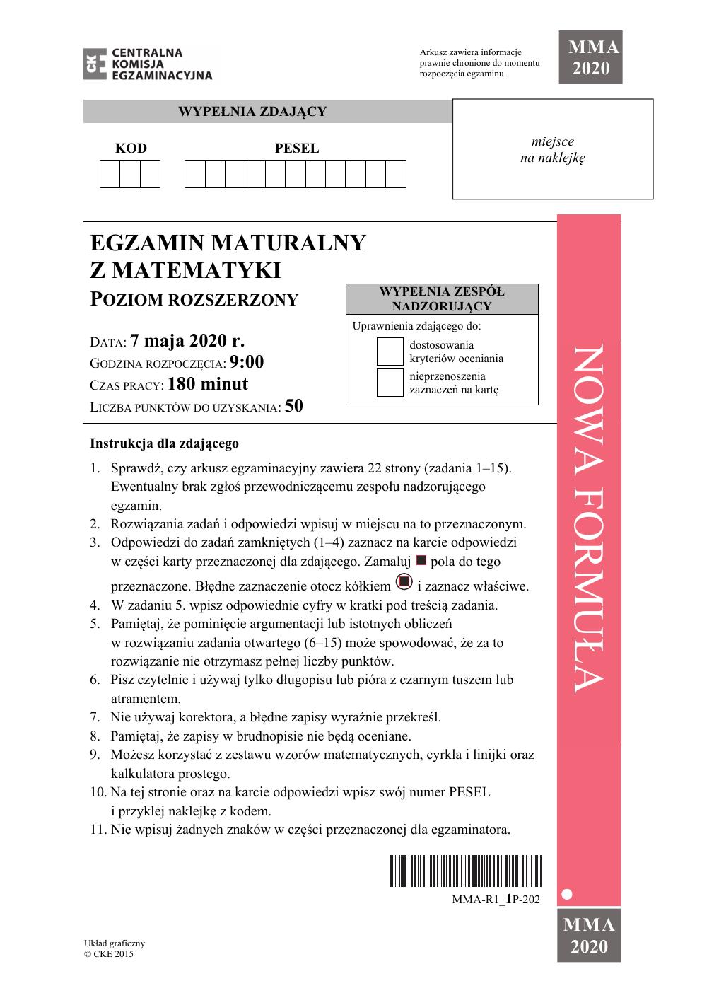 arkusz - matematyka rozszerzony - matura 2020-01