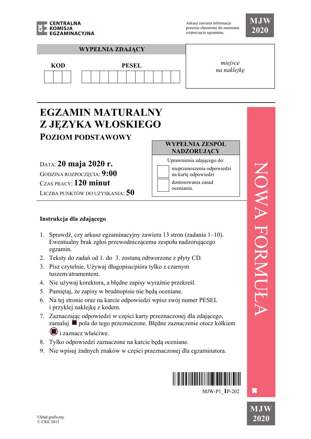 arkusz - język włoski podstawowy - matura 2020-01