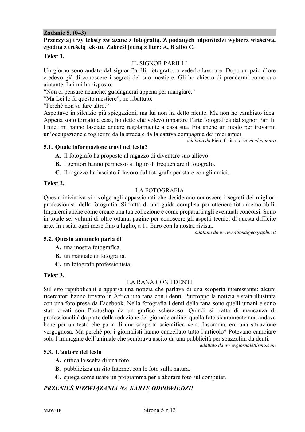 arkusz - język włoski podstawowy - matura 2020-05