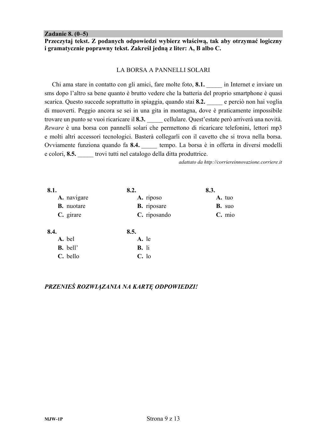arkusz - język włoski podstawowy - matura 2020-09