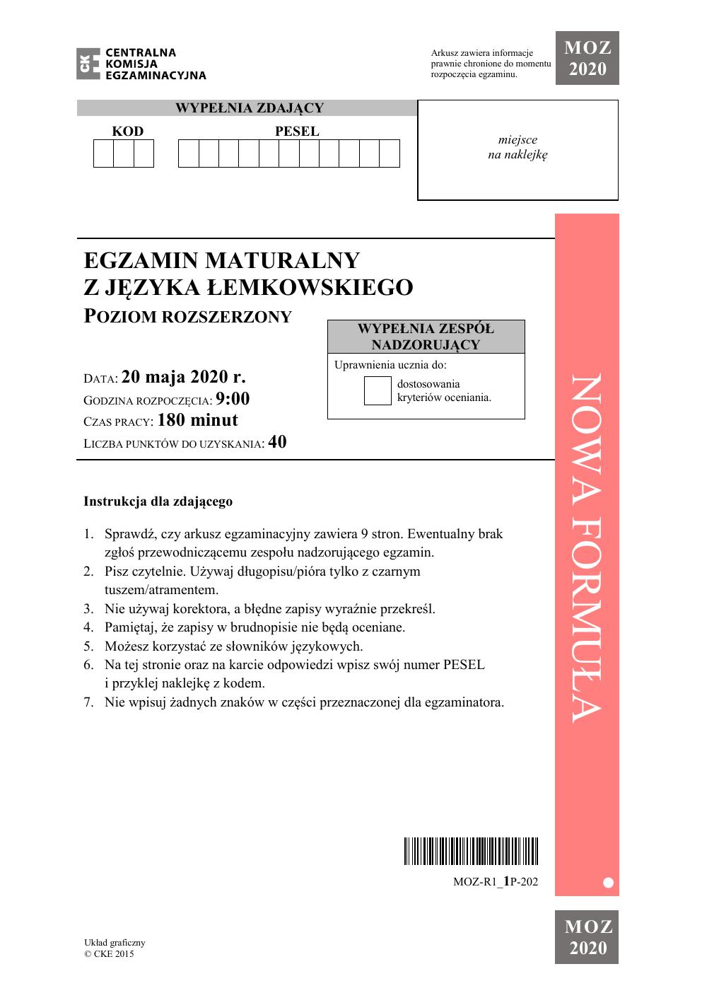 arkusz - łemkowski rozszerzony - matura 2020-01