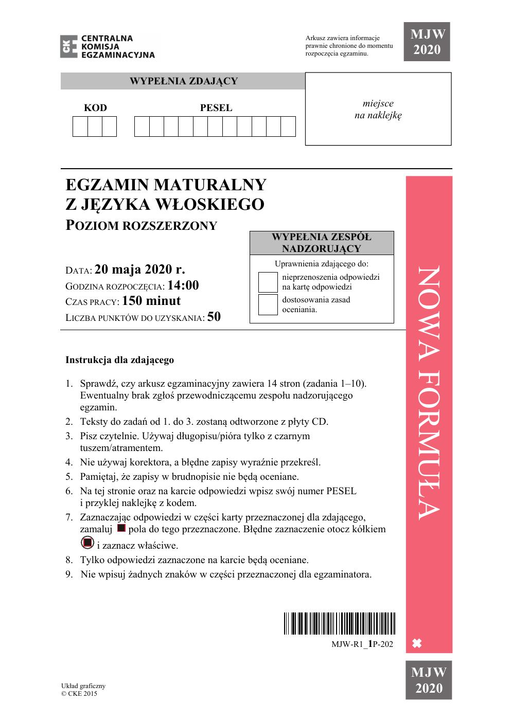 arkusz - język włoski rozszerzony - matura 2020-01