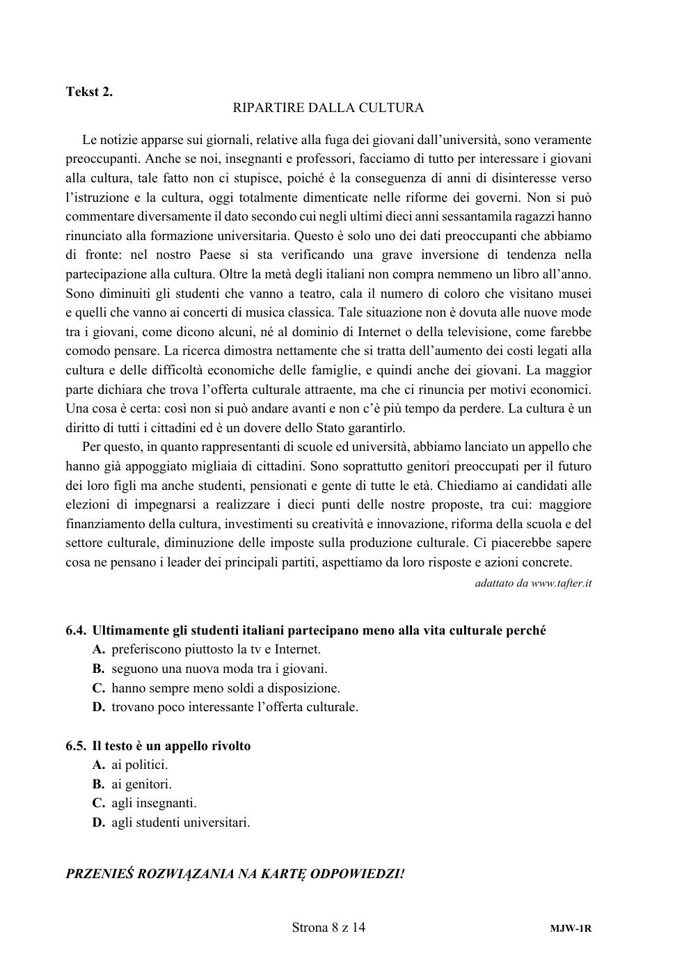 arkusz - język włoski rozszerzony - matura 2020-08