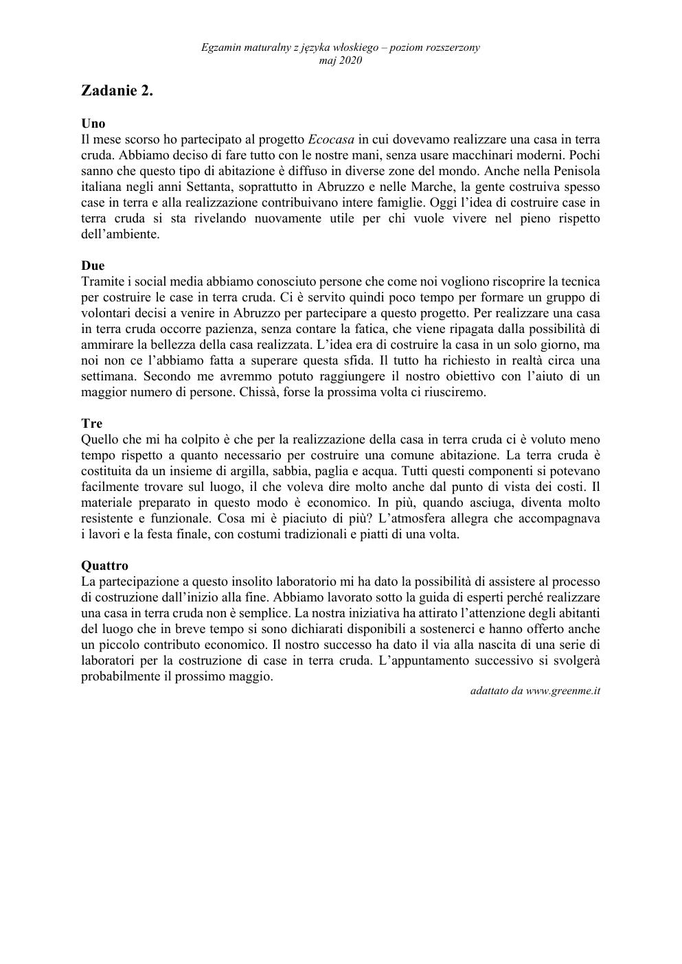 transkrypcja - język włoski rozszerzony - matura 2020-2
