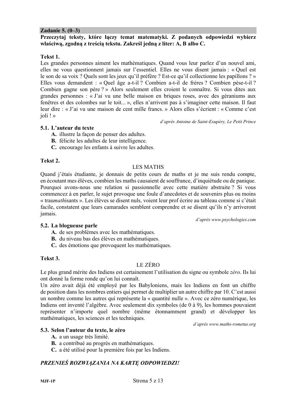 arkusz - język francuski podstawowy - matura 2020-05
