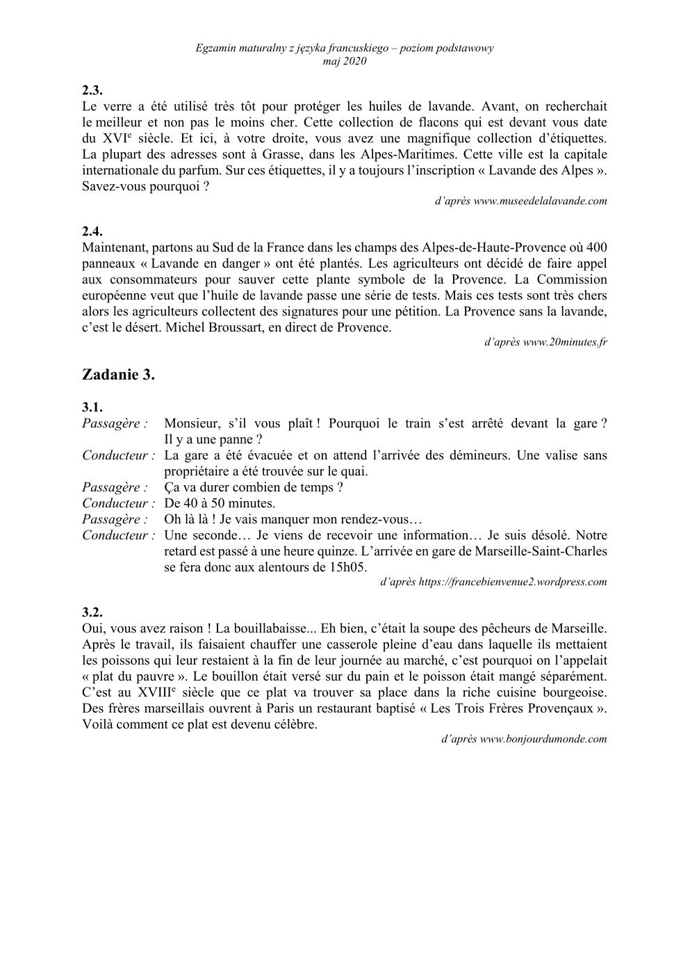 transkrypcja - język francuski podstawowy - matura 2020-2