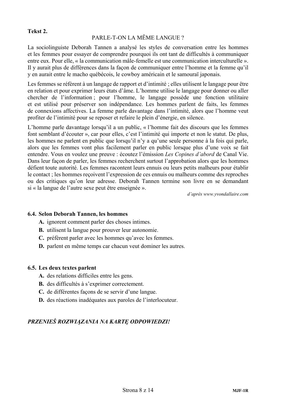 arkusz - język francuski rozszerzony - matura 2020-08
