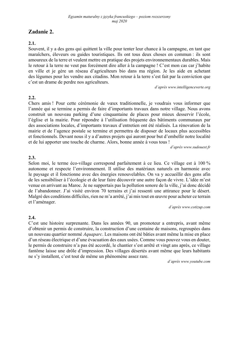 transkrypcja - język francuski rozszerzony - matura 2020-2