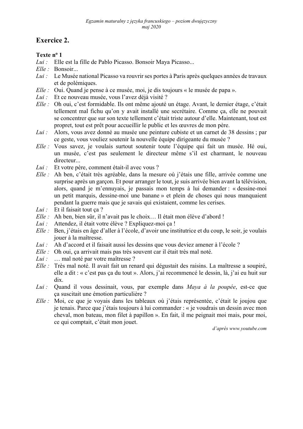 transkrypcja - język francuski dwujęzyczny - matura 2020-2