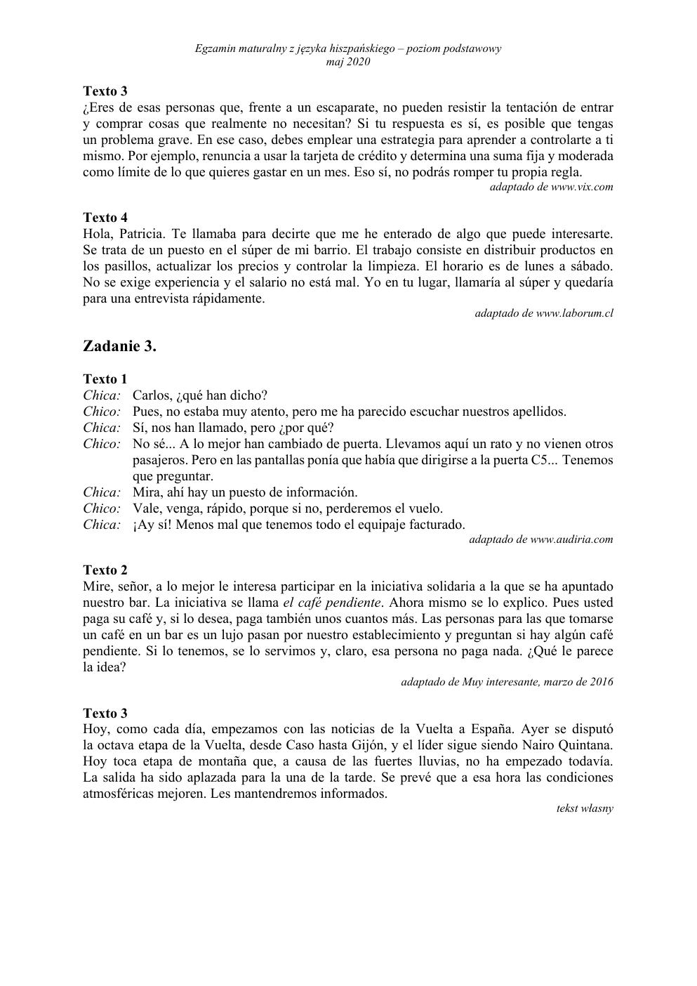 transkrypcja - hiszpański podstawowy - matura 2020-2