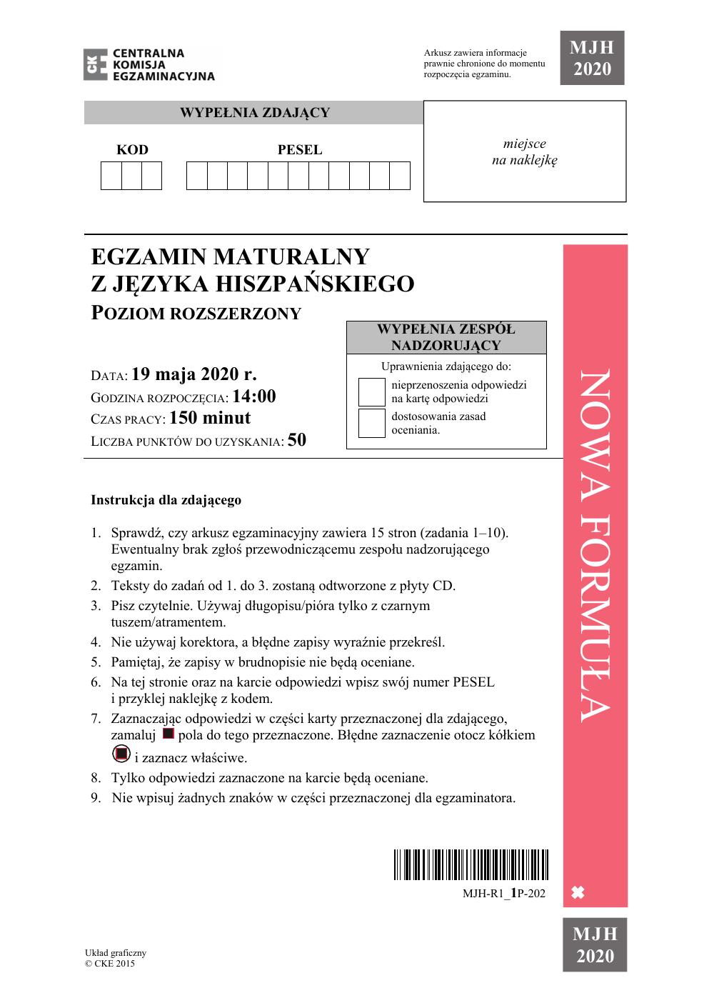 arkusz - hiszpański rozszerzony - matura 2020-01