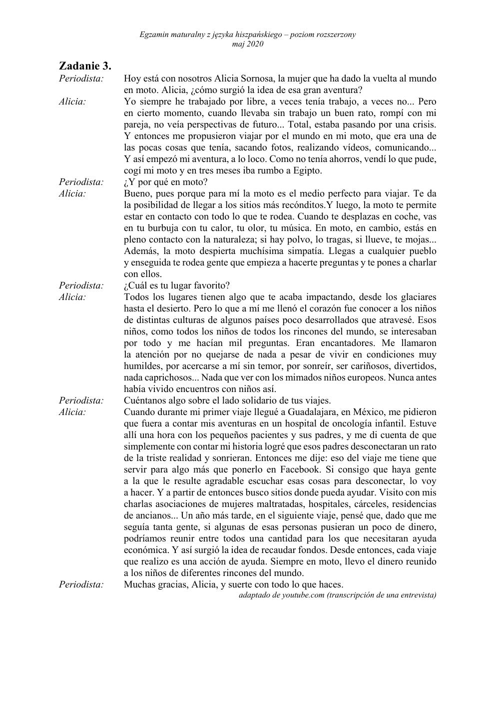 transkrypcja - hiszpański rozszerzony - matura 2020-3