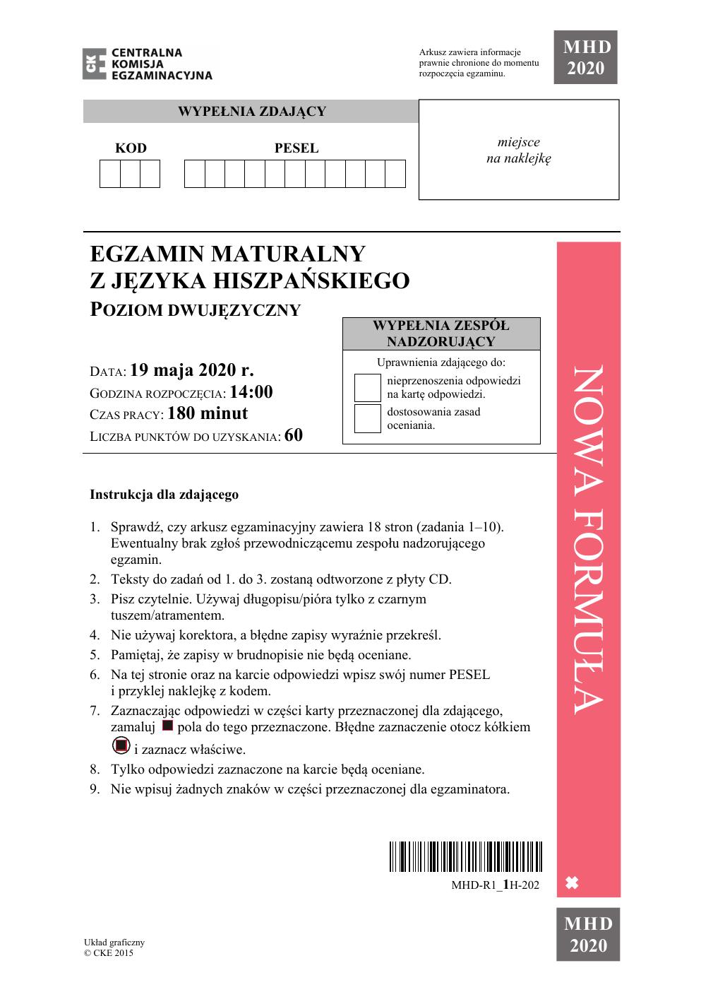 arkusz - hiszpański dwujęzyczny - matura 2020-01