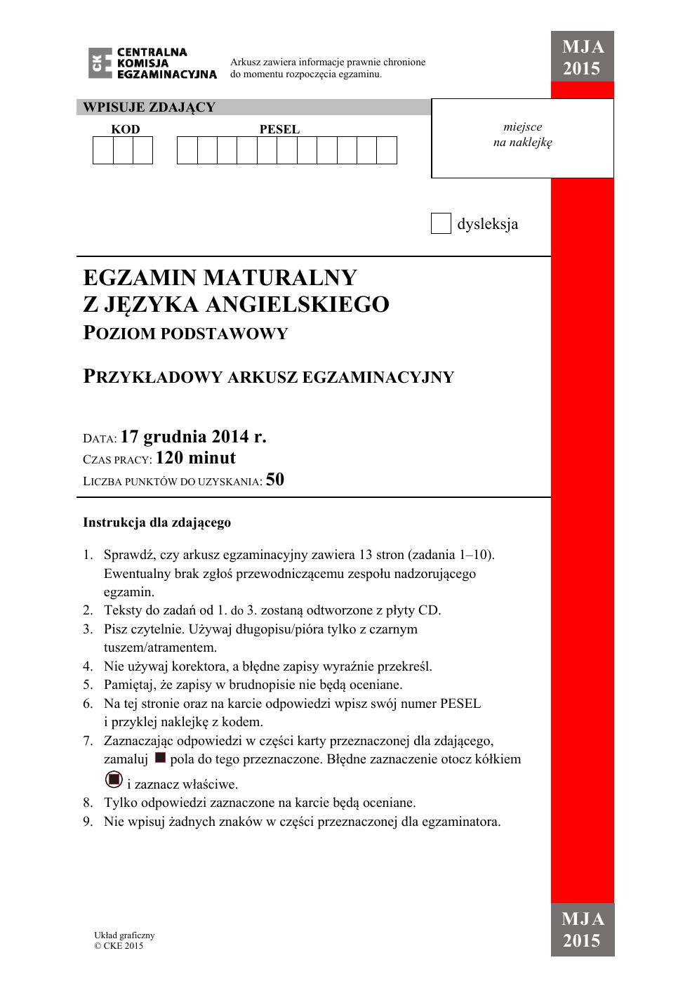 angielski podstawowy - matura próbna 2015 - arkusz-01