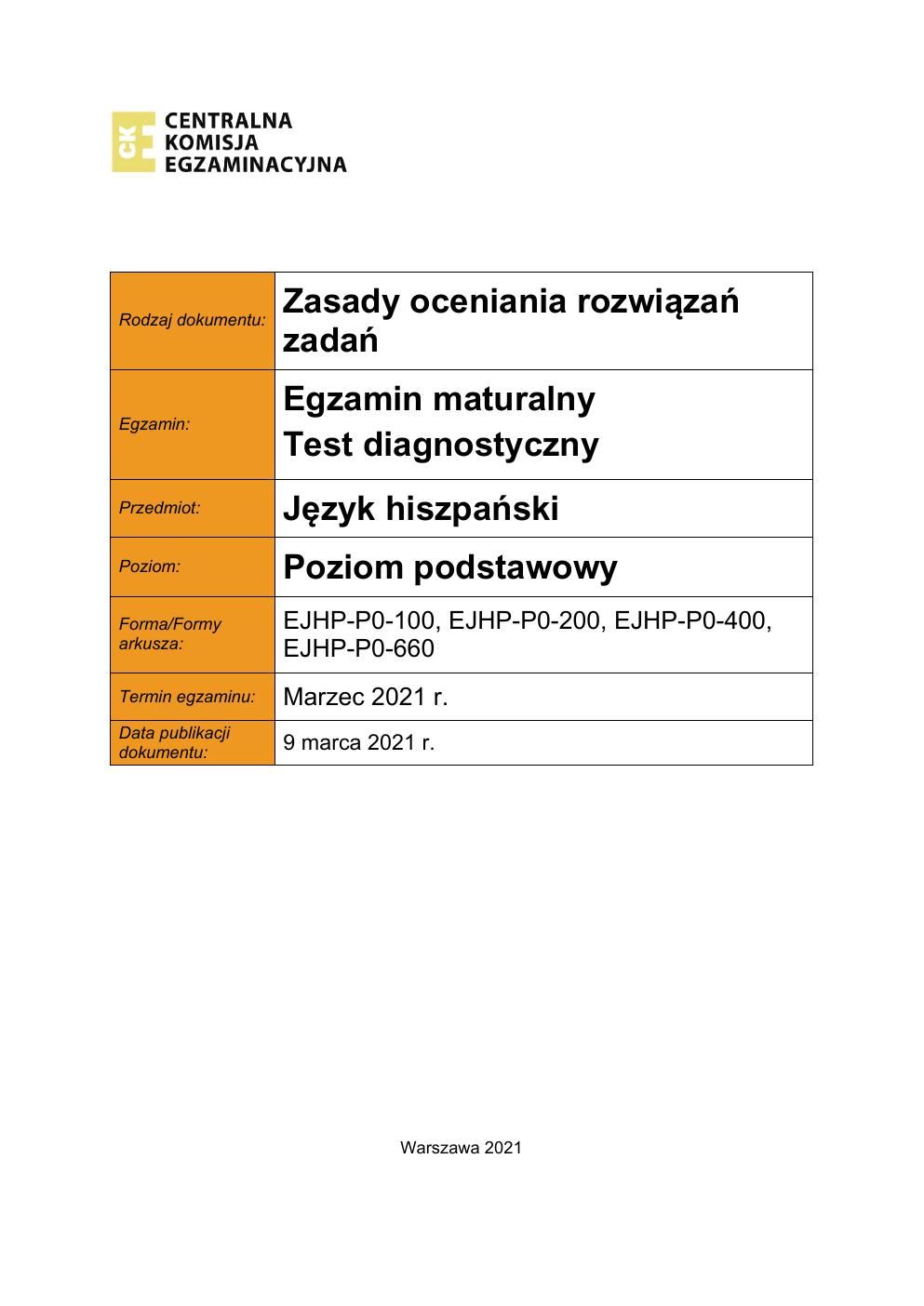 odpowiedzi - hiszpański podstawowy - matura 2021 próbna-01