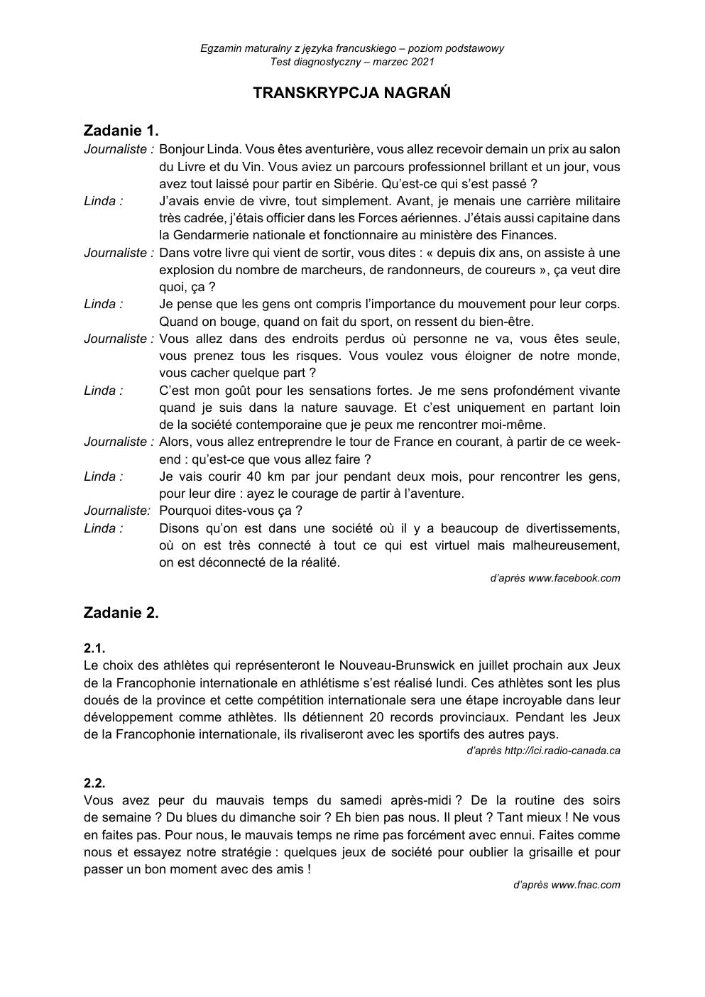 transkrypcja - francuski podstawowy - matura 2021 próbna-1