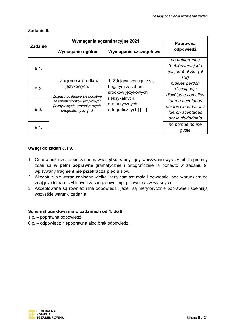 odpowiedzi - hiszpański rozszerzony - matura 2021 próbna-05