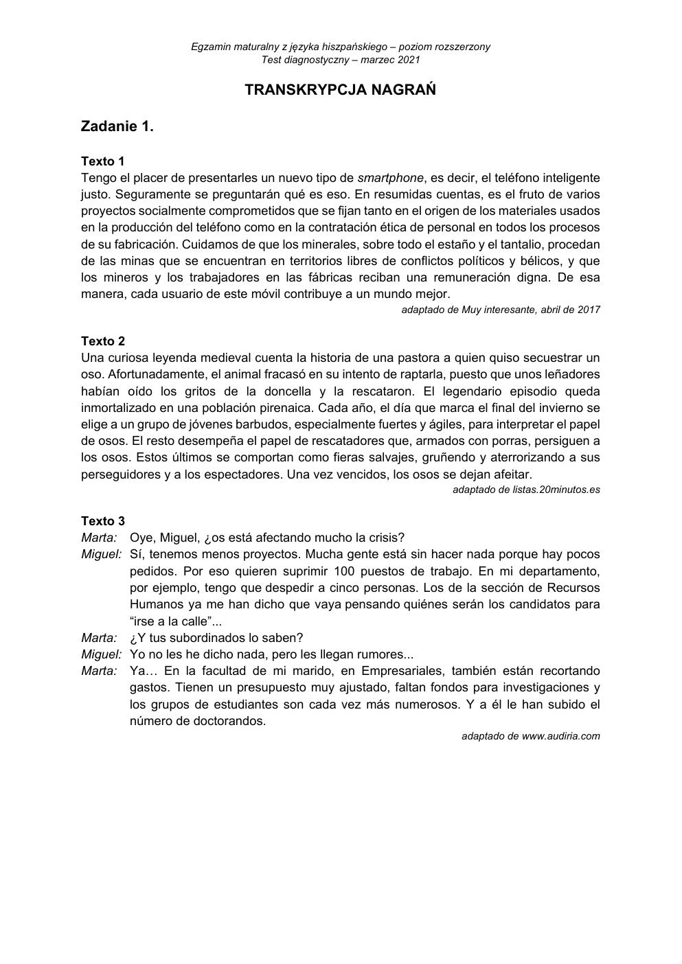 transkrypcja - hiszpański rozszerzony - matura 2021 próbna-1