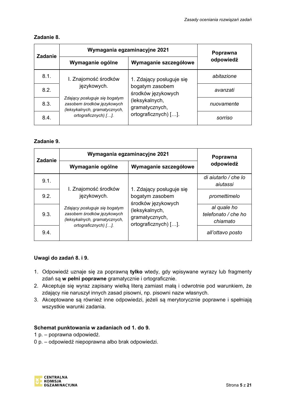 odpowiedzi - włoski rozszerzony - matura 2021 próbna-05