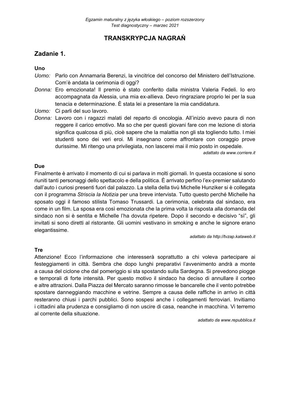 transkrypcja - włoski rozszerzony - matura 2021 próbna-1