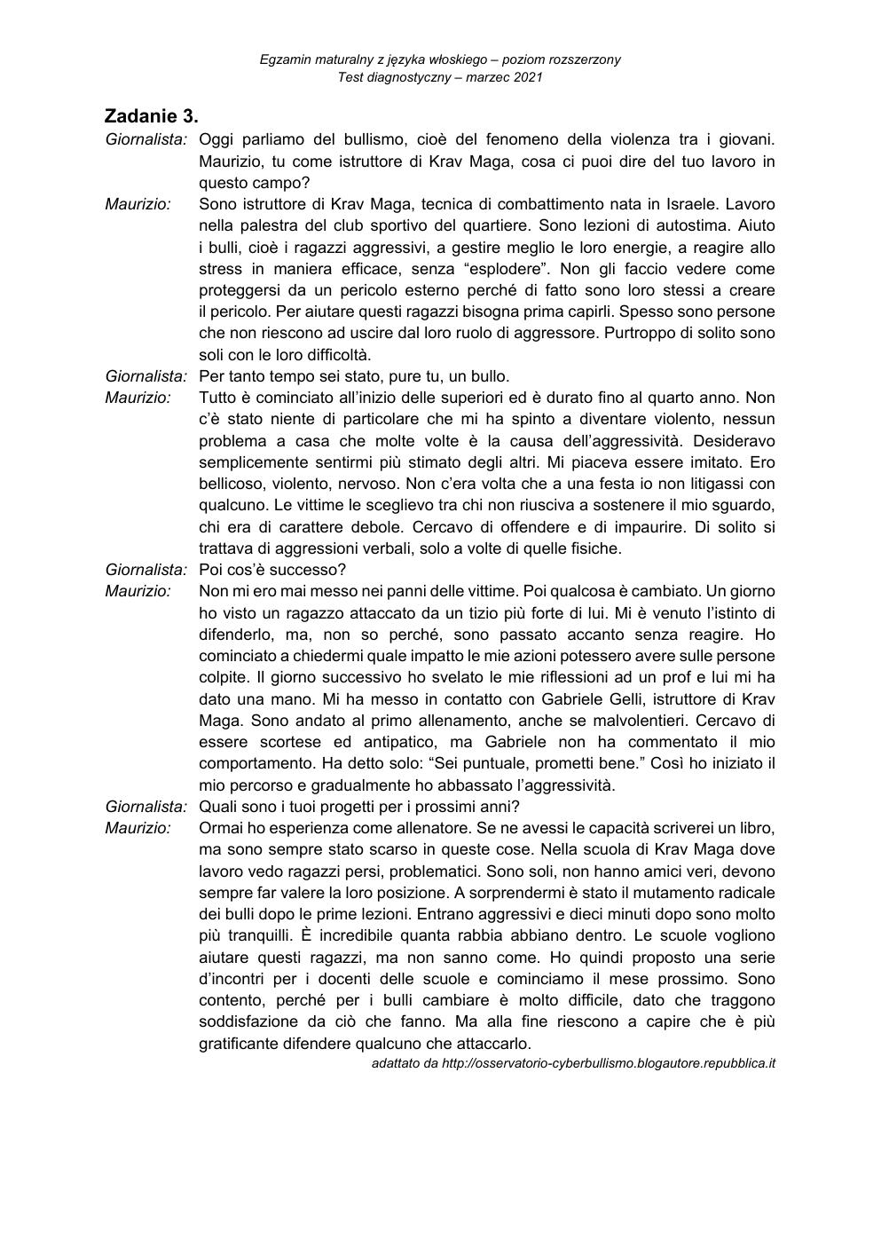 transkrypcja - włoski rozszerzony - matura 2021 próbna-3