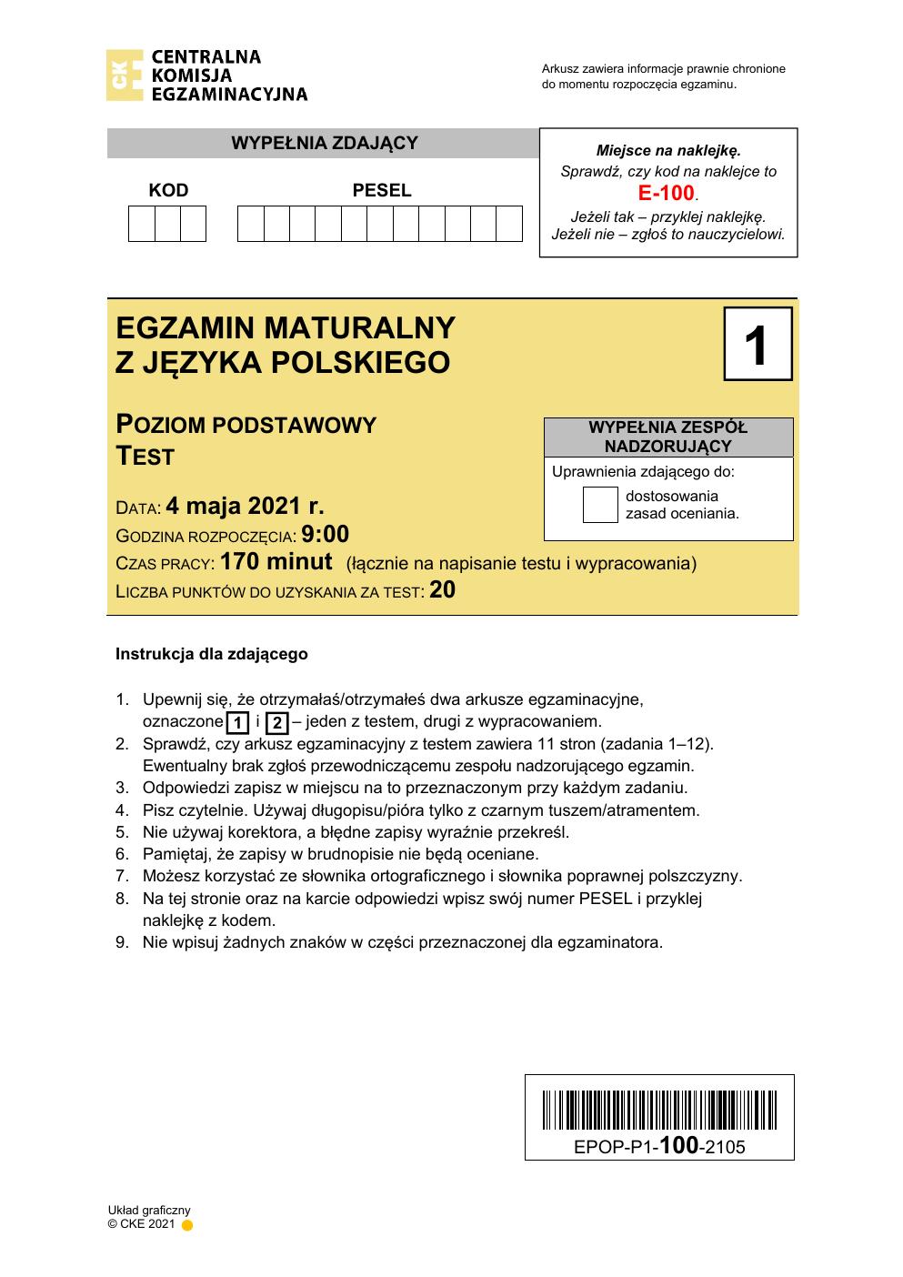 Arkusz 1 – test - język polski podstawowy - matura 2021 - maj-01