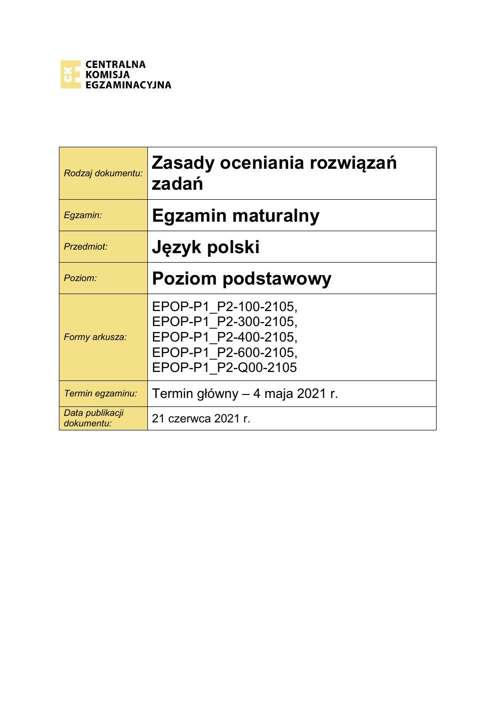 zasady oceniania - odpowiedzi - język polski podstawowy - matura 2021 - maj-01