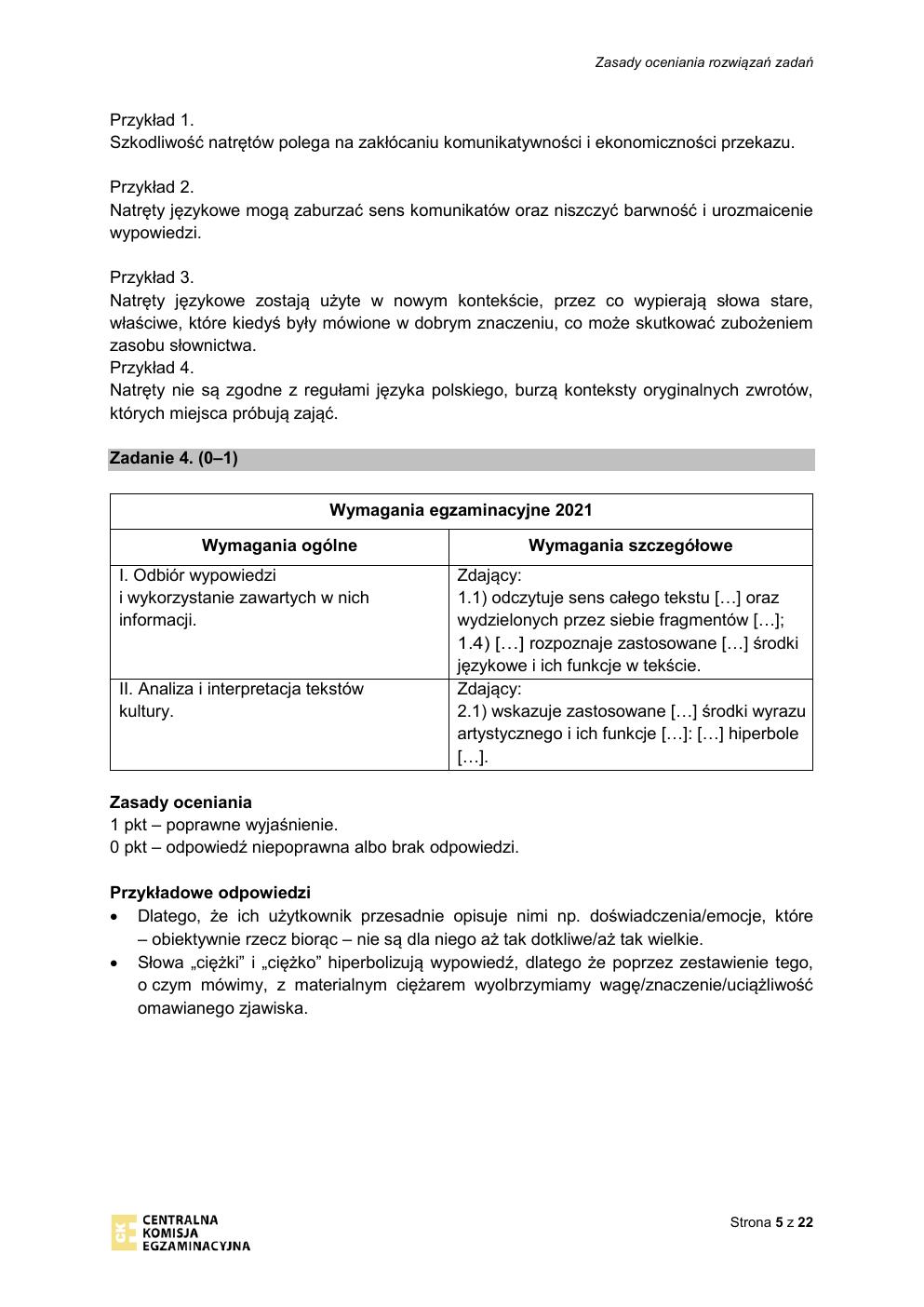 zasady oceniania - odpowiedzi - język polski podstawowy - matura 2021 - maj-05