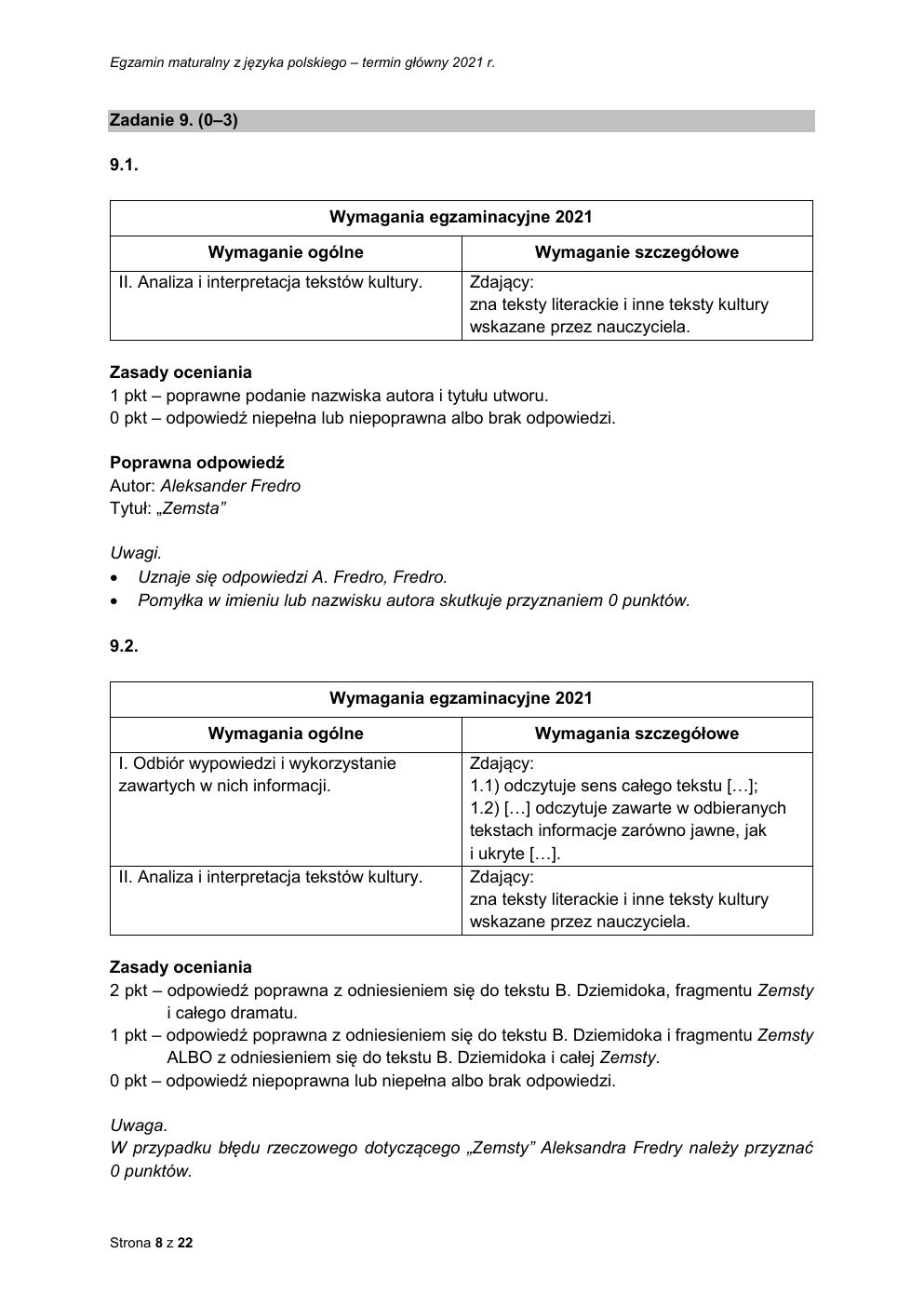 zasady oceniania - odpowiedzi - język polski podstawowy - matura 2021 - maj-08