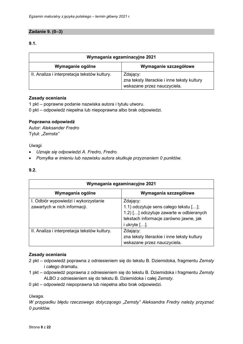 zasady oceniania - odpowiedzi - język polski podstawowy - matura 2021 - maj-08