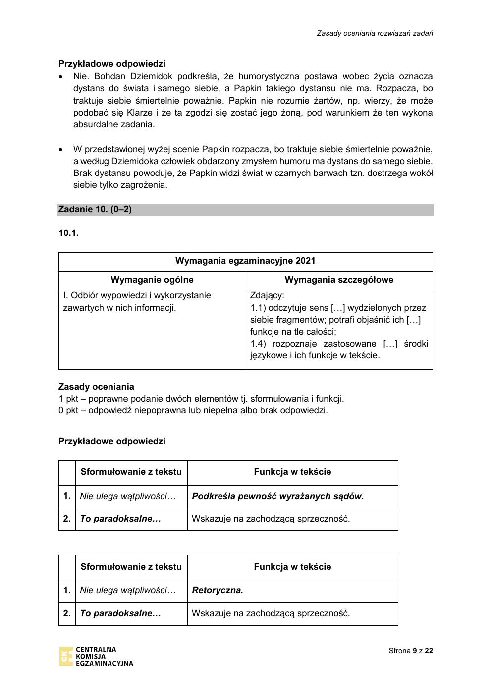 zasady oceniania - odpowiedzi - język polski podstawowy - matura 2021 - maj-09