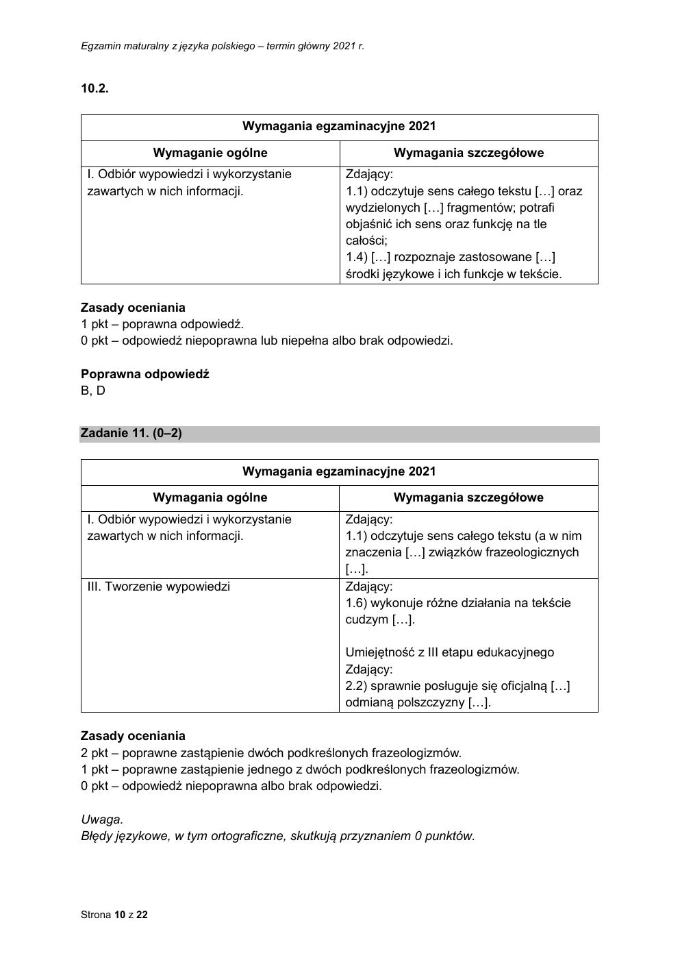 zasady oceniania - odpowiedzi - język polski podstawowy - matura 2021 - maj-10