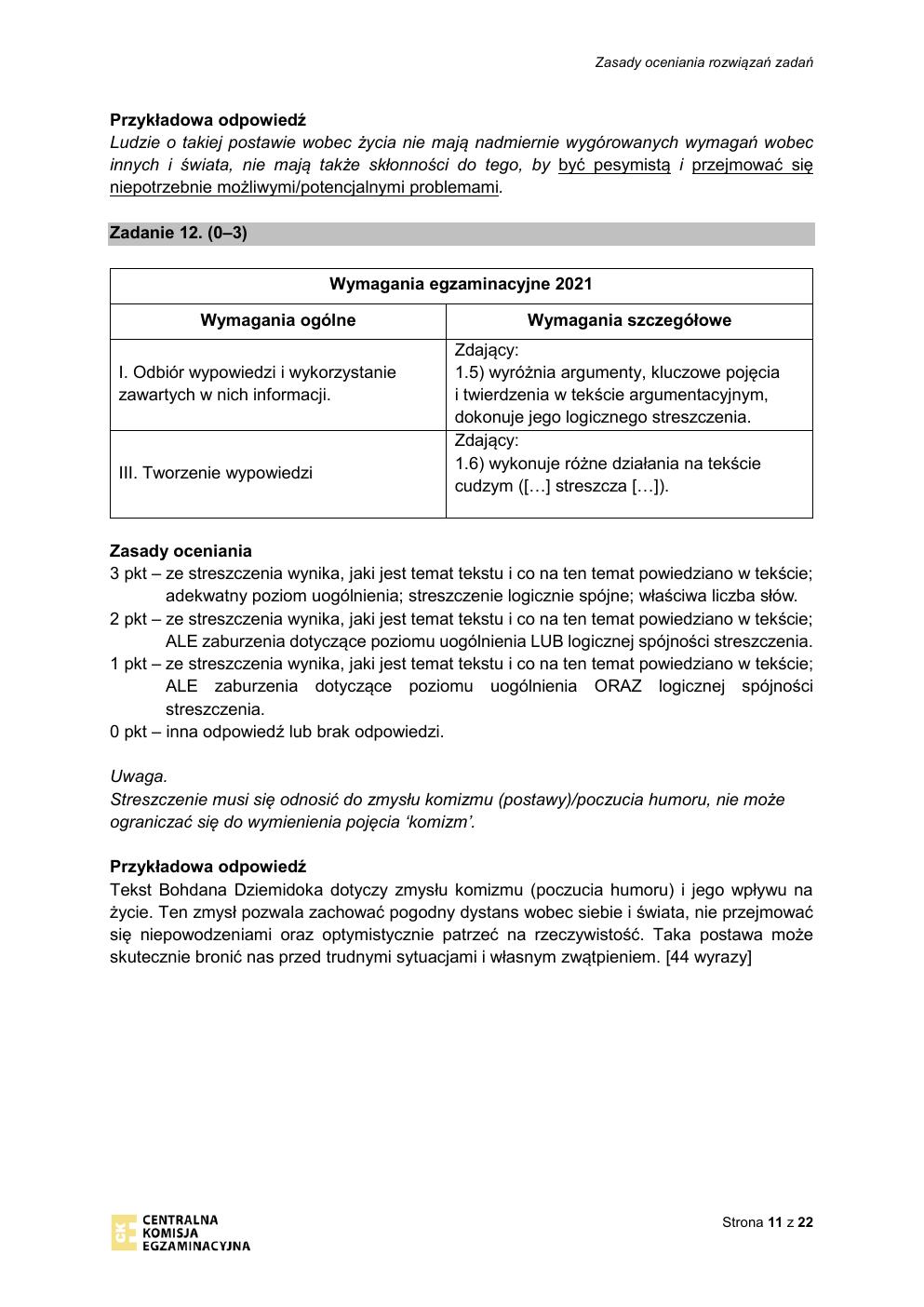 zasady oceniania - odpowiedzi - język polski podstawowy - matura 2021 - maj-11
