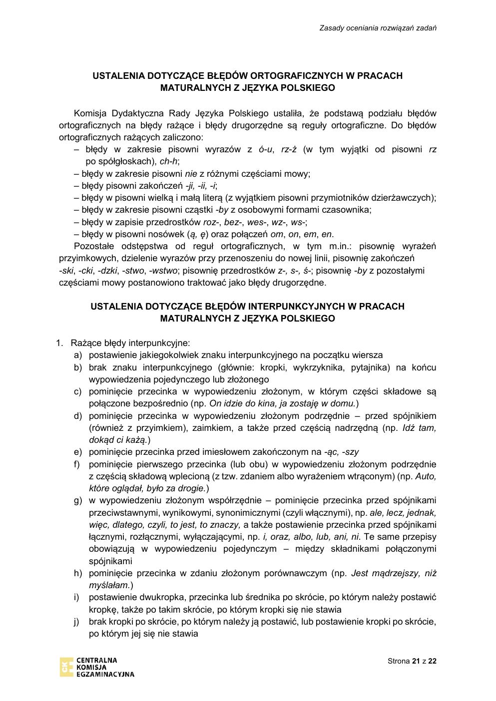 zasady oceniania - odpowiedzi - język polski podstawowy - matura 2021 - maj-21