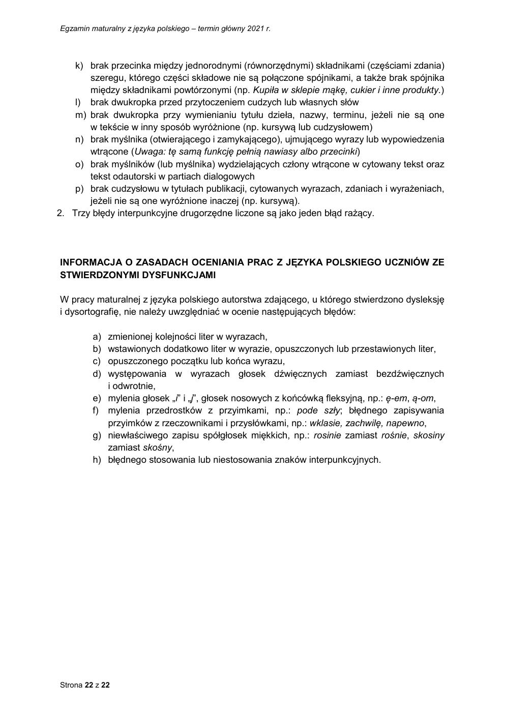 zasady oceniania - odpowiedzi - język polski podstawowy - matura 2021 - maj-22