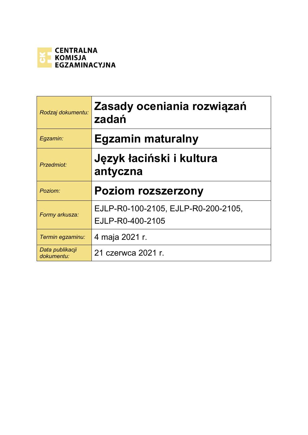 zasady oceniania - odpowiedzi - język łaciński i kultura antyczna rozszerzony - matura 2021 - maj-01