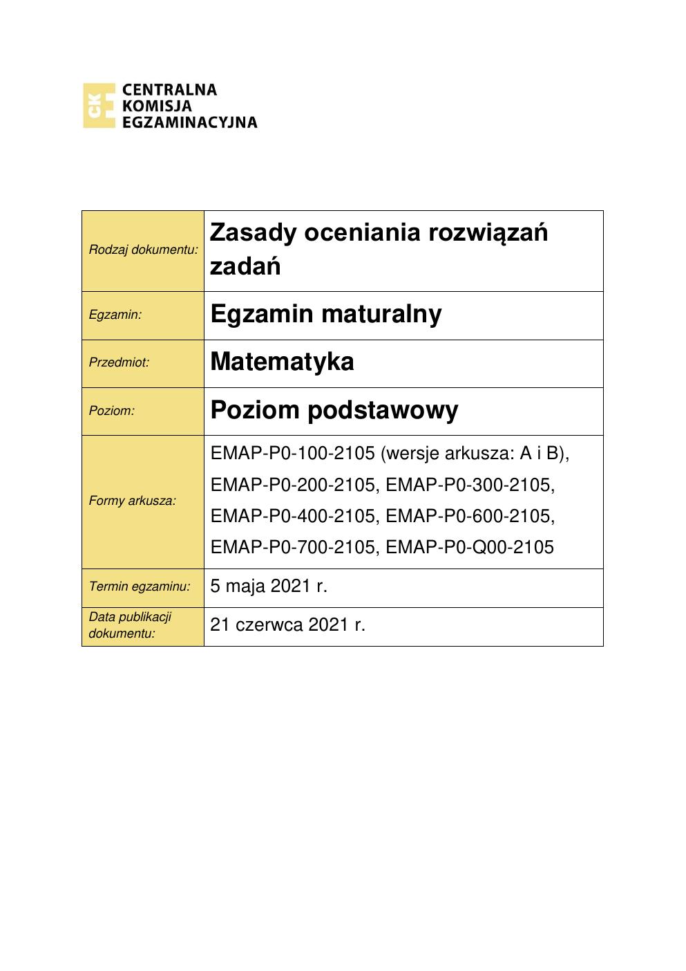 odpowiedzi - matematyka podstawowy - matura 2021 - maj-01