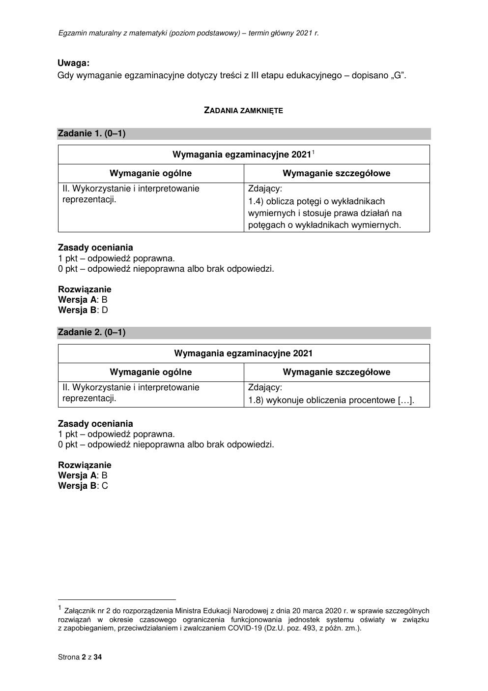 odpowiedzi - matematyka podstawowy - matura 2021 - maj-02