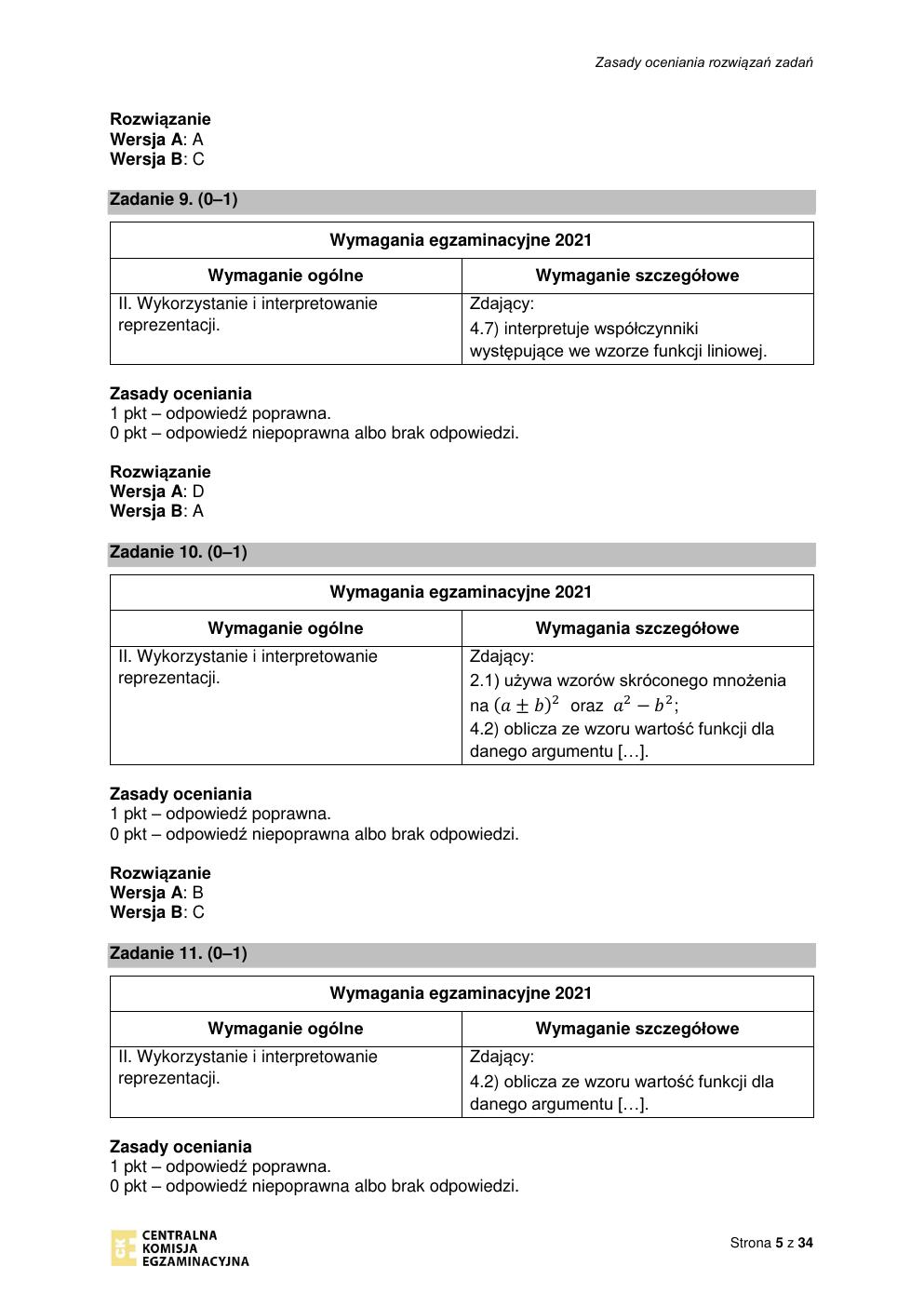 odpowiedzi - matematyka podstawowy - matura 2021 - maj-05