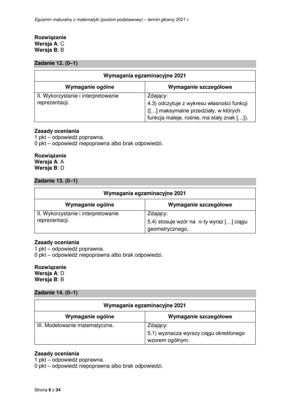 odpowiedzi - matematyka podstawowy - matura 2021 - maj-06