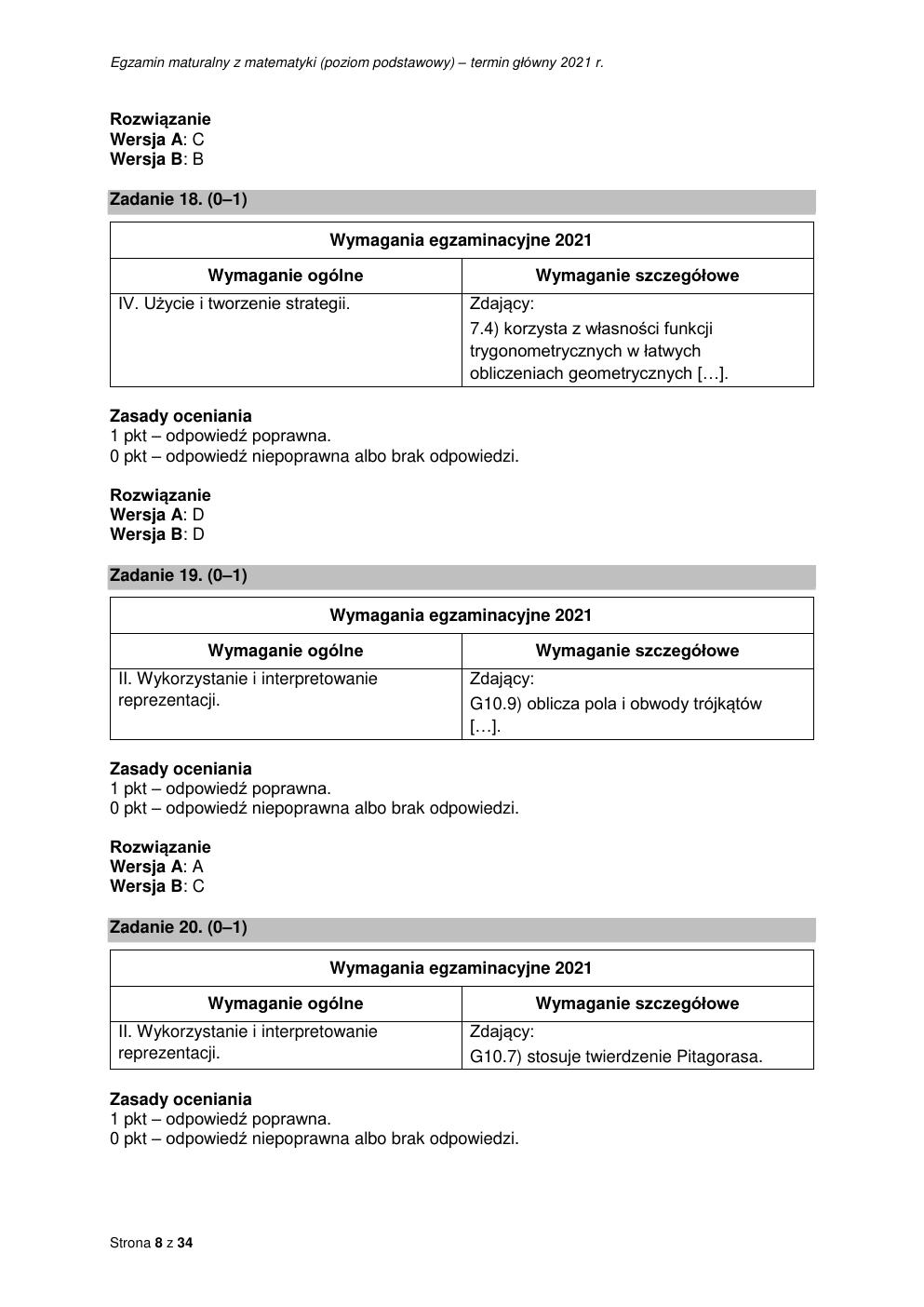 odpowiedzi - matematyka podstawowy - matura 2021 - maj-08