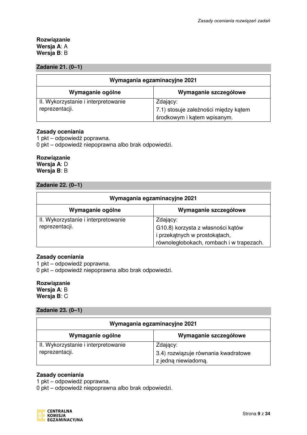 odpowiedzi - matematyka podstawowy - matura 2021 - maj-09