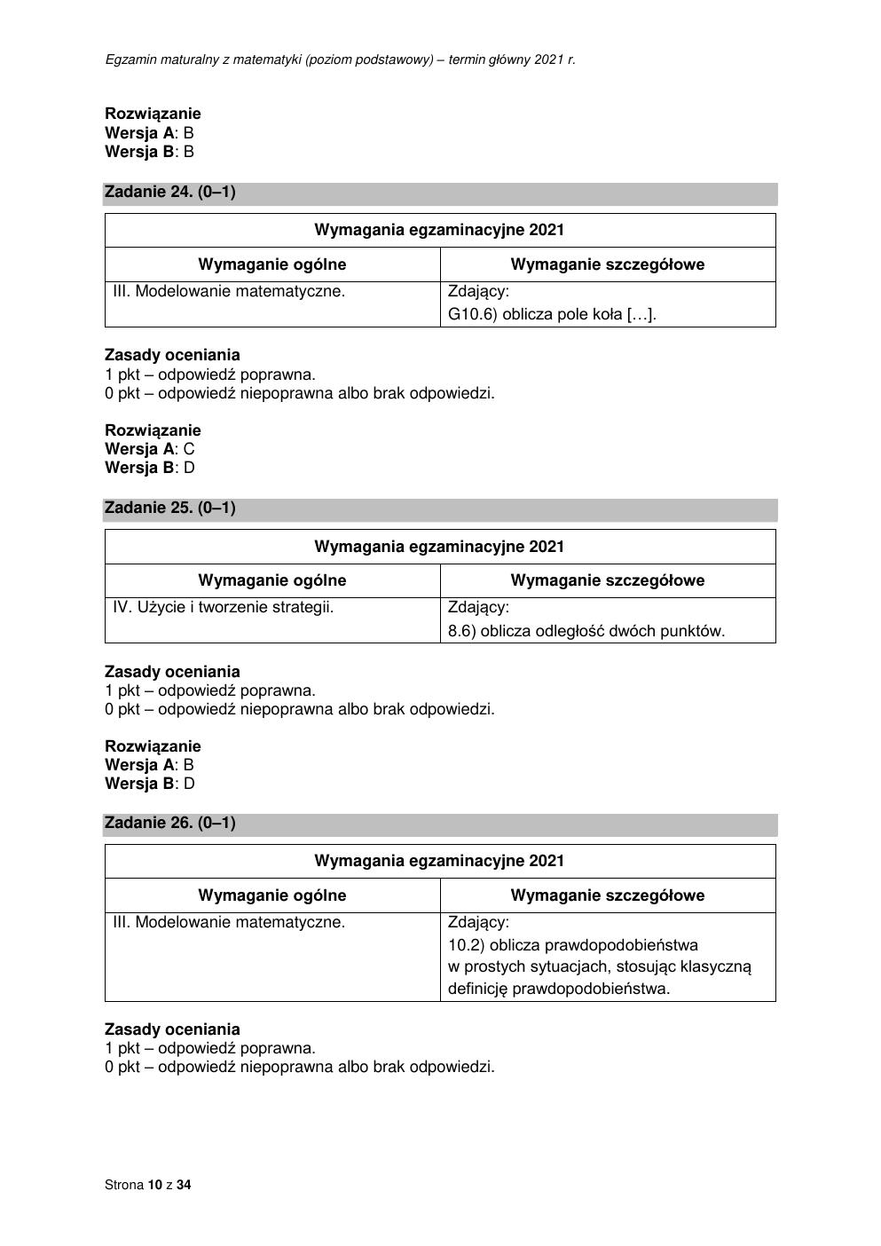 odpowiedzi - matematyka podstawowy - matura 2021 - maj-10