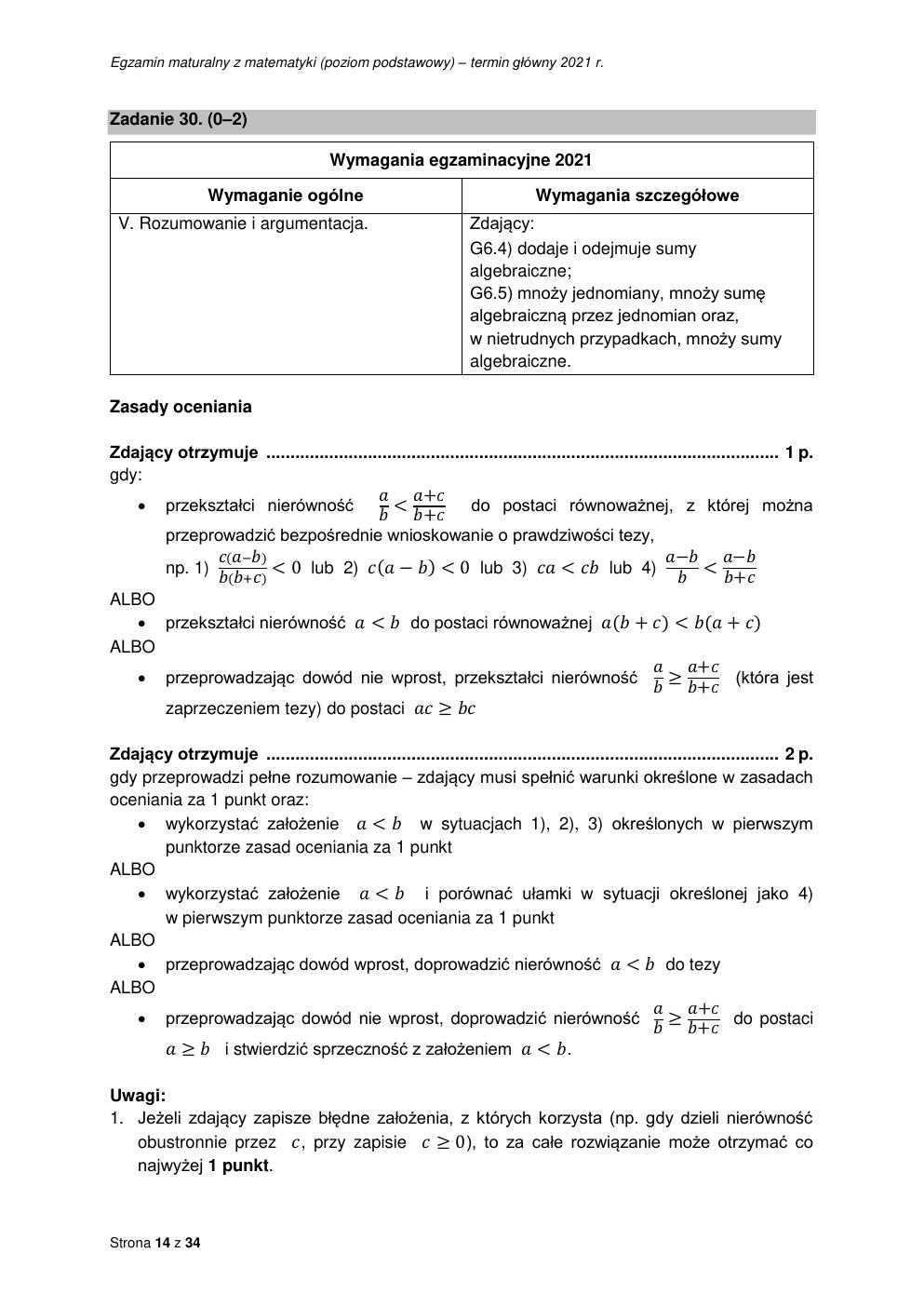 odpowiedzi - matematyka podstawowy - matura 2021 - maj-14