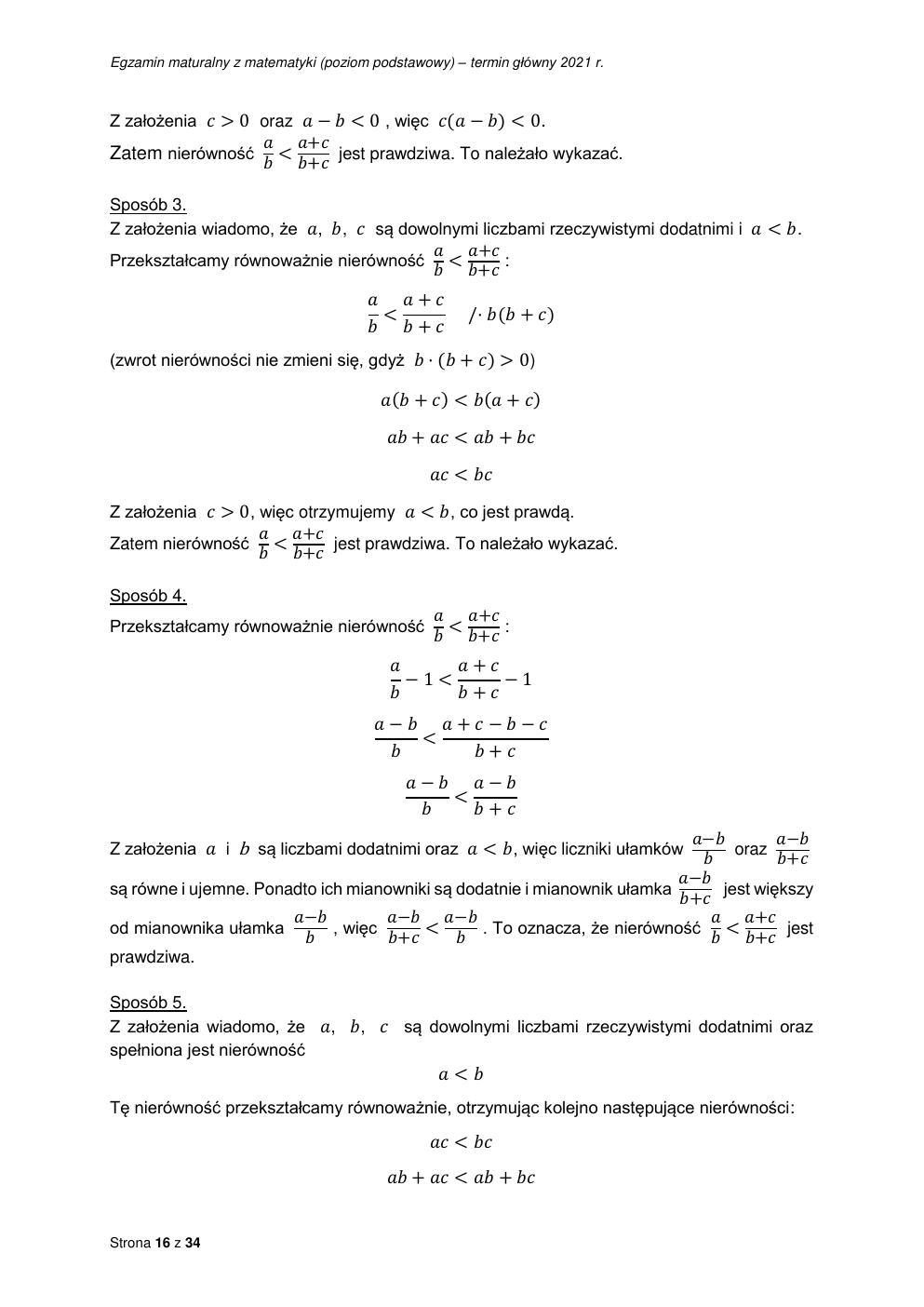 odpowiedzi - matematyka podstawowy - matura 2021 - maj-16