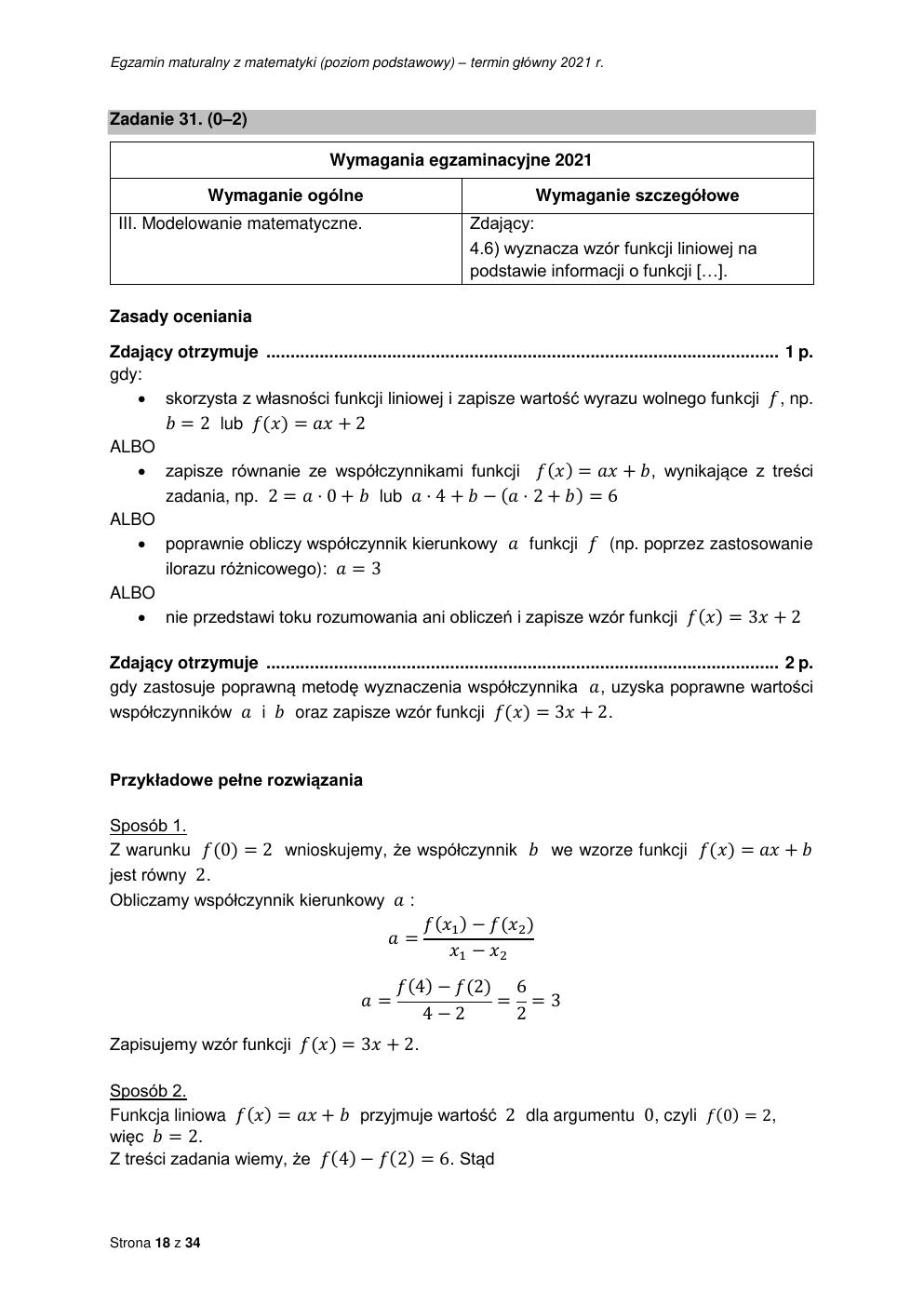 odpowiedzi - matematyka podstawowy - matura 2021 - maj-18