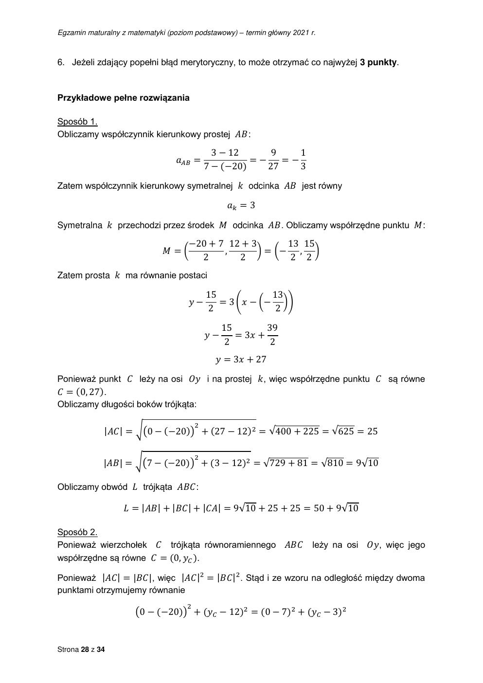 odpowiedzi - matematyka podstawowy - matura 2021 - maj-28