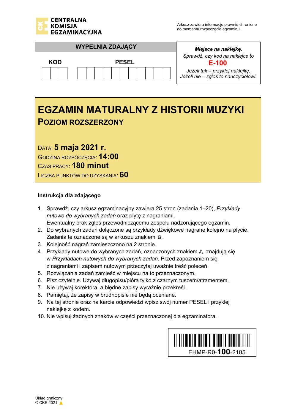 arkusz - historia muzyki rozszerzony - matura 2021 - maj-01