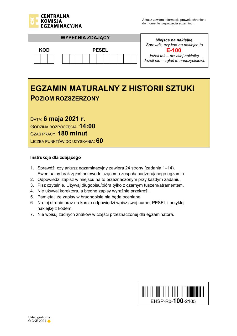 arkusz - historia sztuki rozszerzony - matura 2021 - maj-01